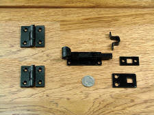 Black door and gate grille mounting kit #9-A, includes hinges and latch, ideal for secure installations.