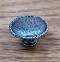 Engraved Knob w/ rope edge, Old Silver finish
