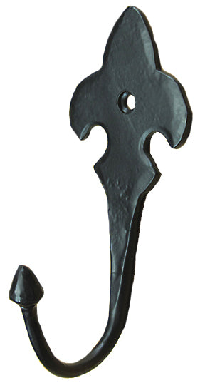 Fleur de Lis style hand forged decorative iron coat hook