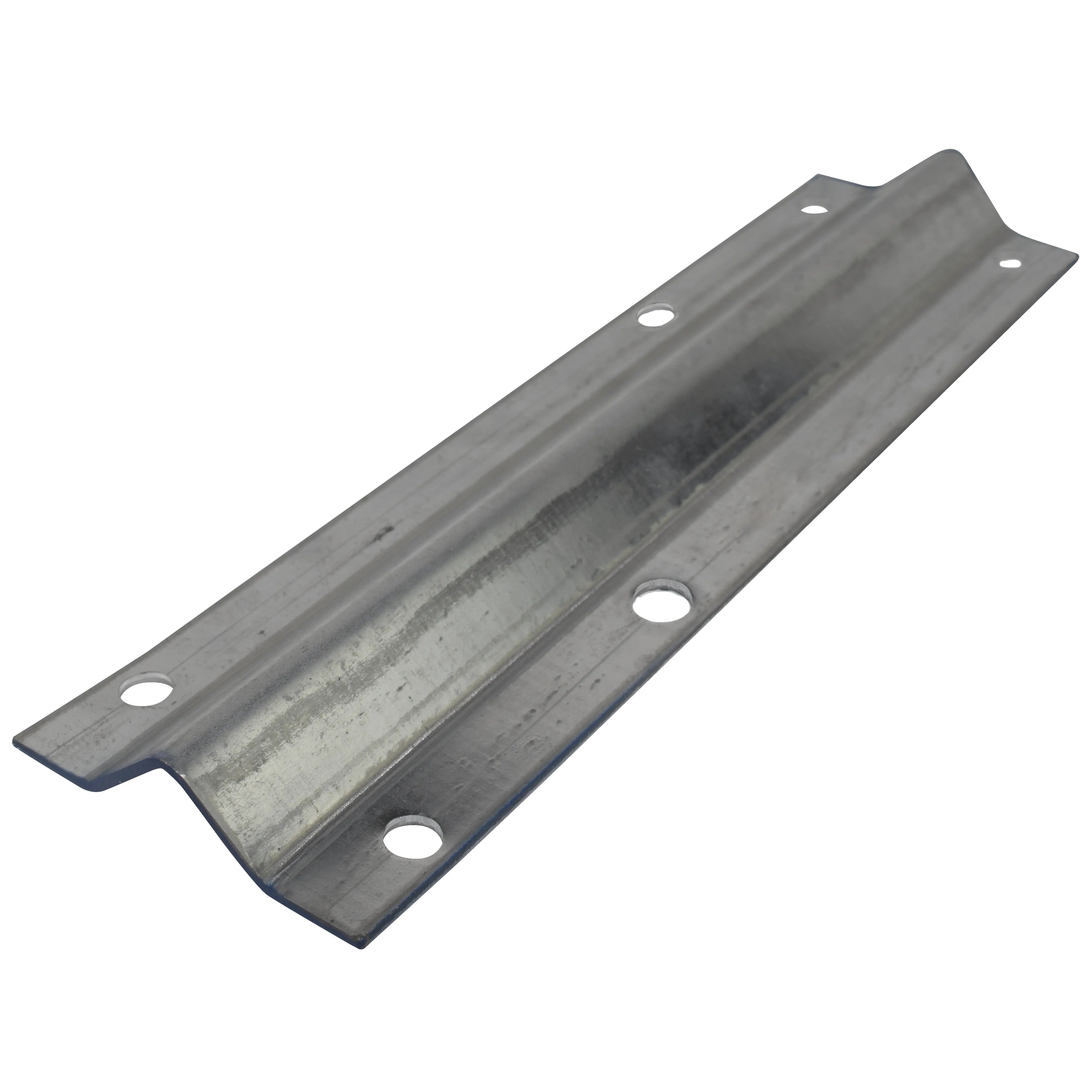 Galvanized steel V-track with holes, 19 feet long, 12 gauge thickness, suitable for various applications.