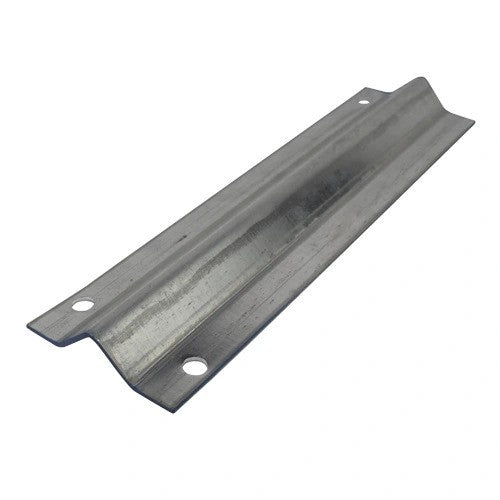 Galvanized steel V-track with holes, 20 feet long, 12 gauge, ideal for sliding door systems and hardware applications.