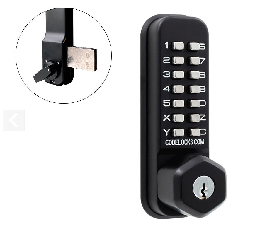Mechanical gate lock with code entry, key override, and multiple finishes for light-duty security applications.