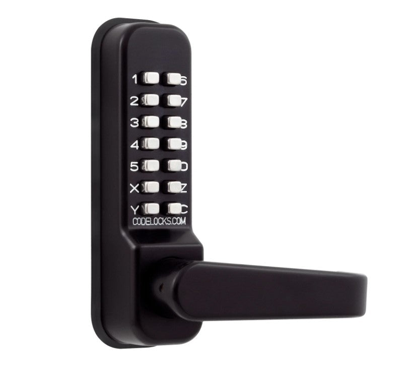 Mechanical gate lock with code, featuring a tubular latchbolt and available in multiple finishes. Sold individually.