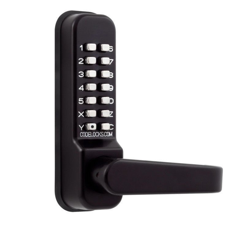Mechanical gate lock with keypad, tubular latchbolt, available in multiple finishes, sold individually.