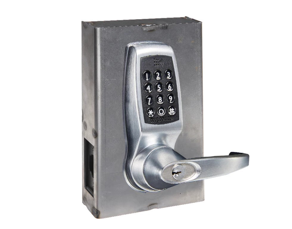 Smart medium duty tubular latch gate lock kit with brushed finish and keypad for secure access control.