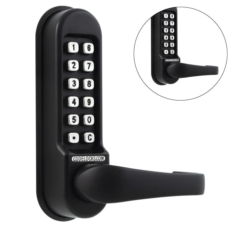 Heavy-duty mechanical gate lock with keypad, tubular latchbolt, available in multiple finishes, sold individually.