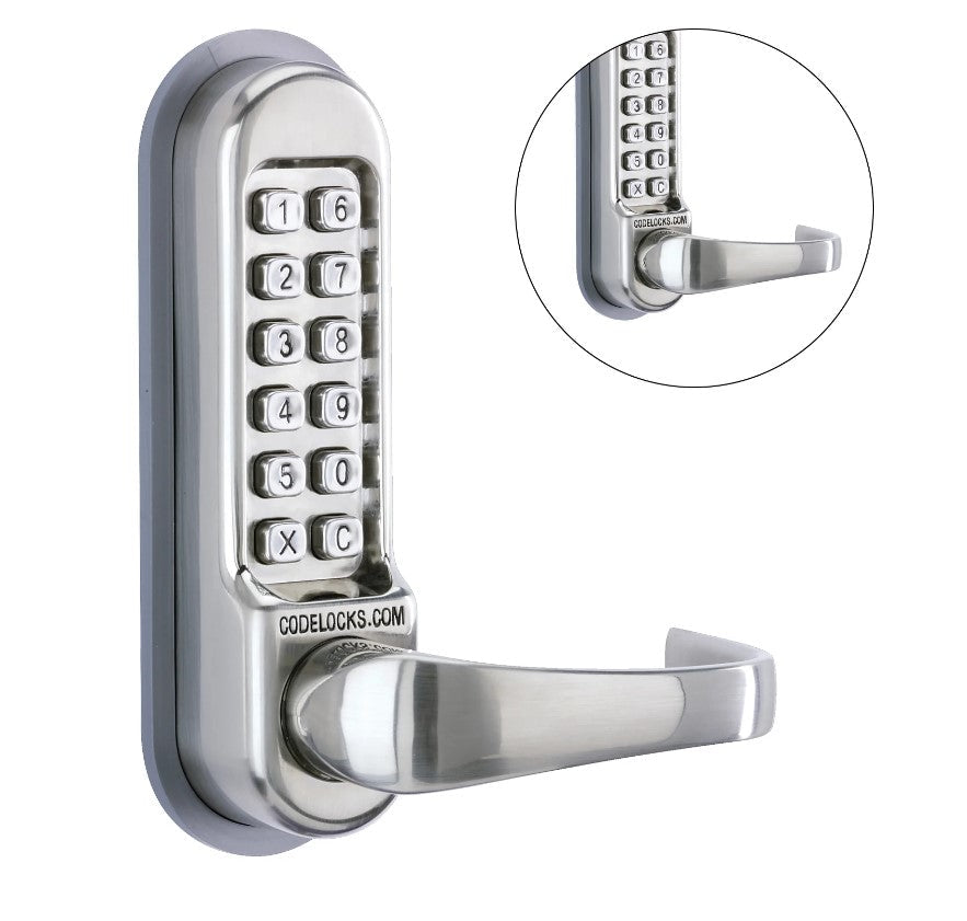 Heavy-duty mechanical gate lock with keypad, tubular latchbolt, and multiple finishes available for secure access.