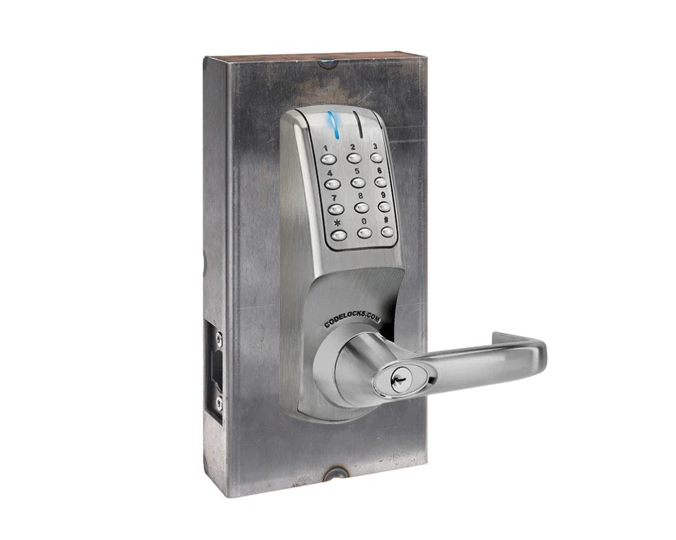 Gate Lock with Code - 5200 Series Steel Gate Box Kit - Electronic Heavy Duty Tubular Latchbolt - Brushed Finish - Sold as Kit
