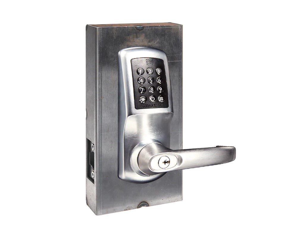 Smart medium duty tubular latch gate lock kit with brushed finish and keypad for secure access control.