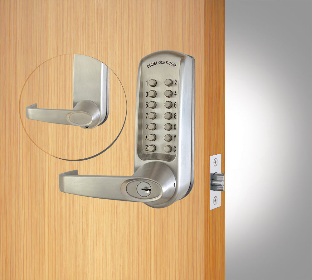 Heavy-duty mechanical gate lock with a tubular latchbolt, featuring a keypad for quick code changes and multiple finishes.