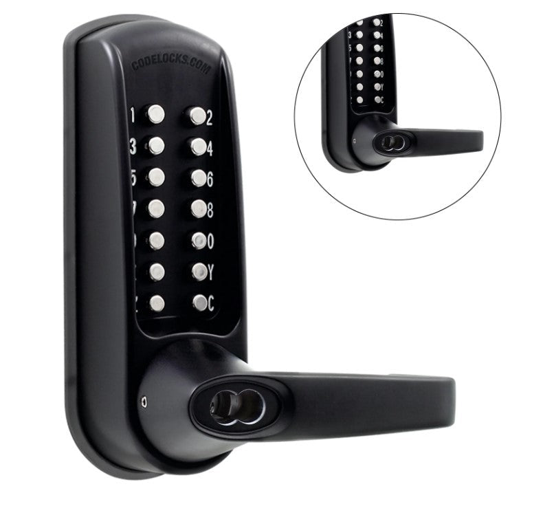 Heavy-duty gate lock with mechanical tubular latchbolt, featuring a quick code change and multiple finishes available.