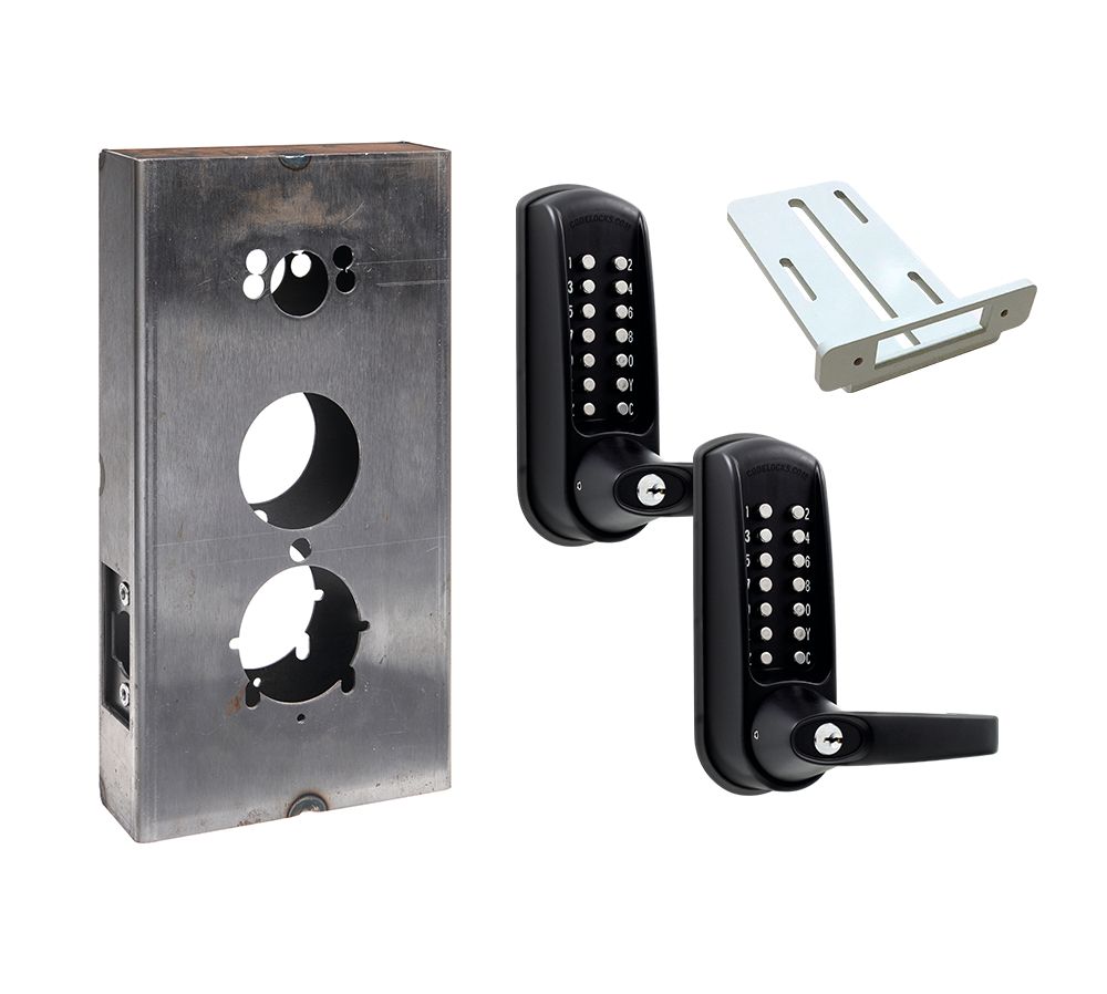 Heavy-duty gate lock kit with mechanical tubular latchbolt, quick code change, and multiple finishes available.