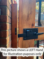 Cottage style gate latch kit with levers for right and left handing, designed for two-way gate operation.