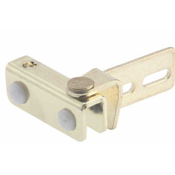 Polished brass glass door hinges for side mount installation, 1/2" side overlay, sold in a 2 pack. Ideal for cabinets.