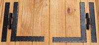 Hand-forged 9-inch HL hinges for gates and doors, sold in pairs, featuring a durable black finish.