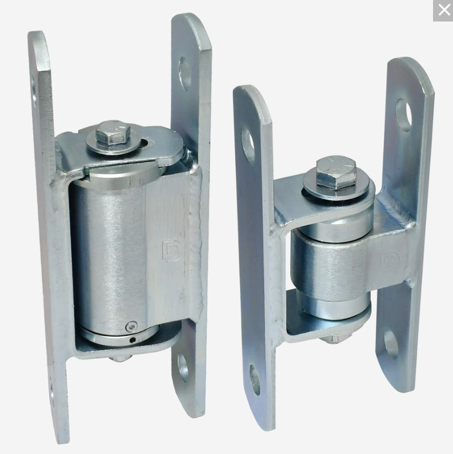 Heavy duty self-closing gate hinges for gates up to 440 lbs, featuring a zinc finish and center mount design.