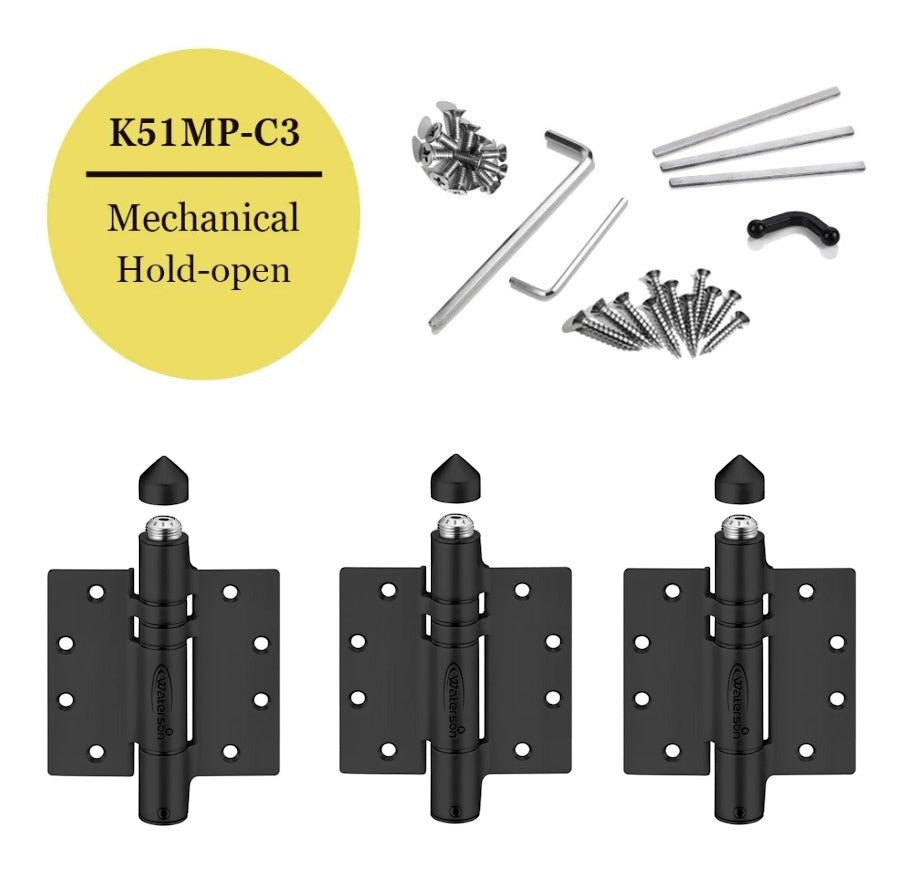 Adjustable Gate Spring - Heavy Duty Self-Closing Gate Spring Hinges / Gate Closer - 4-1/2" Inch X 4-1/2" Inch - Butt Hinge With Weather Cap - 304 Stainless Steel - For 1-3/4" Inch Thick Doors Up To 260 Lbs. - 3 Pack