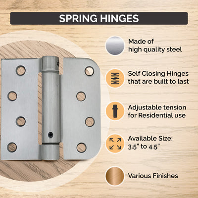 Residential Spring Loaded Hinges - 3 1/2" With 5/8" Radius Corner - Self Closing - Multiple Finishes Available - 2 Pack