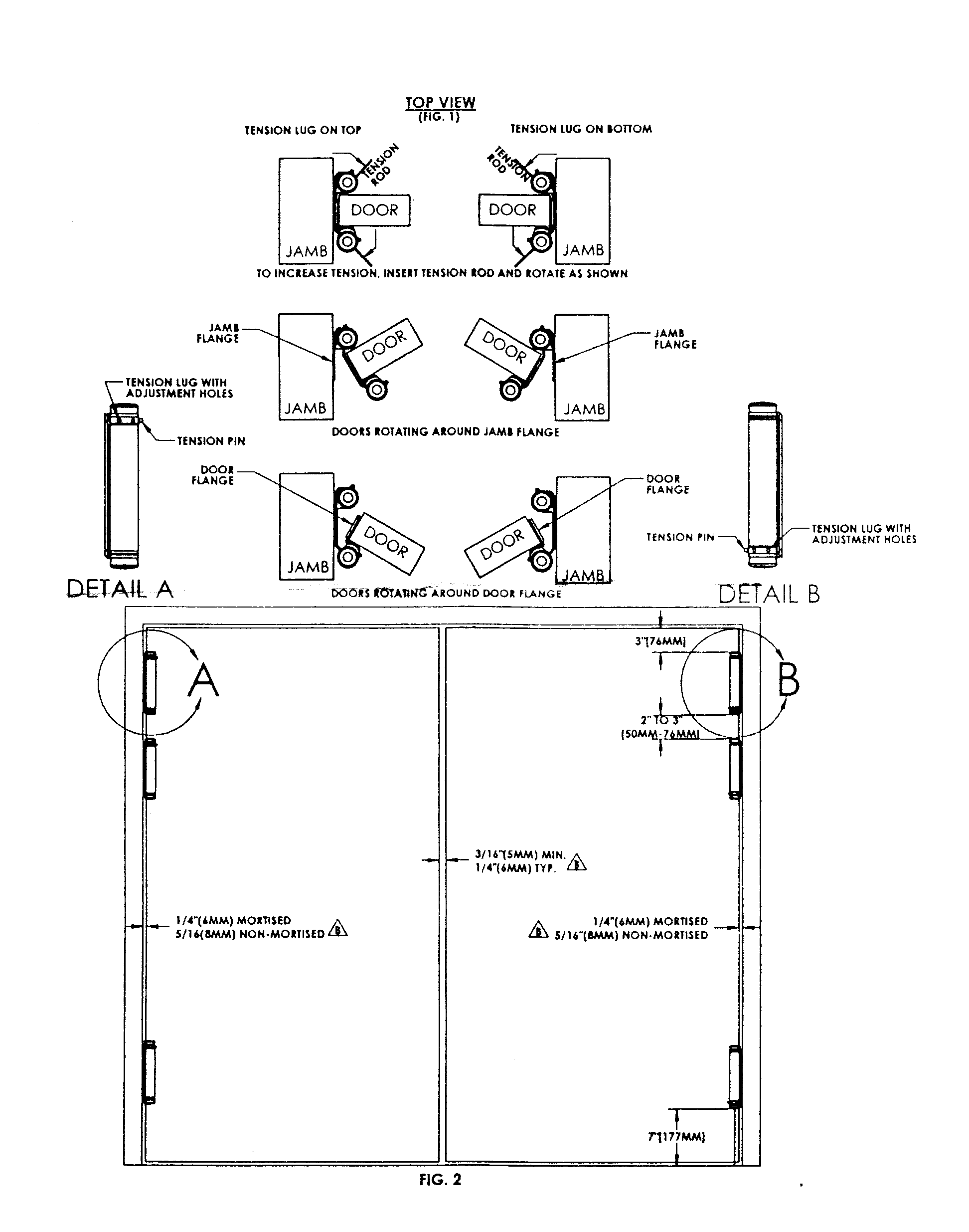 Double Acting Spring Hinges - Adjustable - Matte Black - 2 Inches To 7 Inches