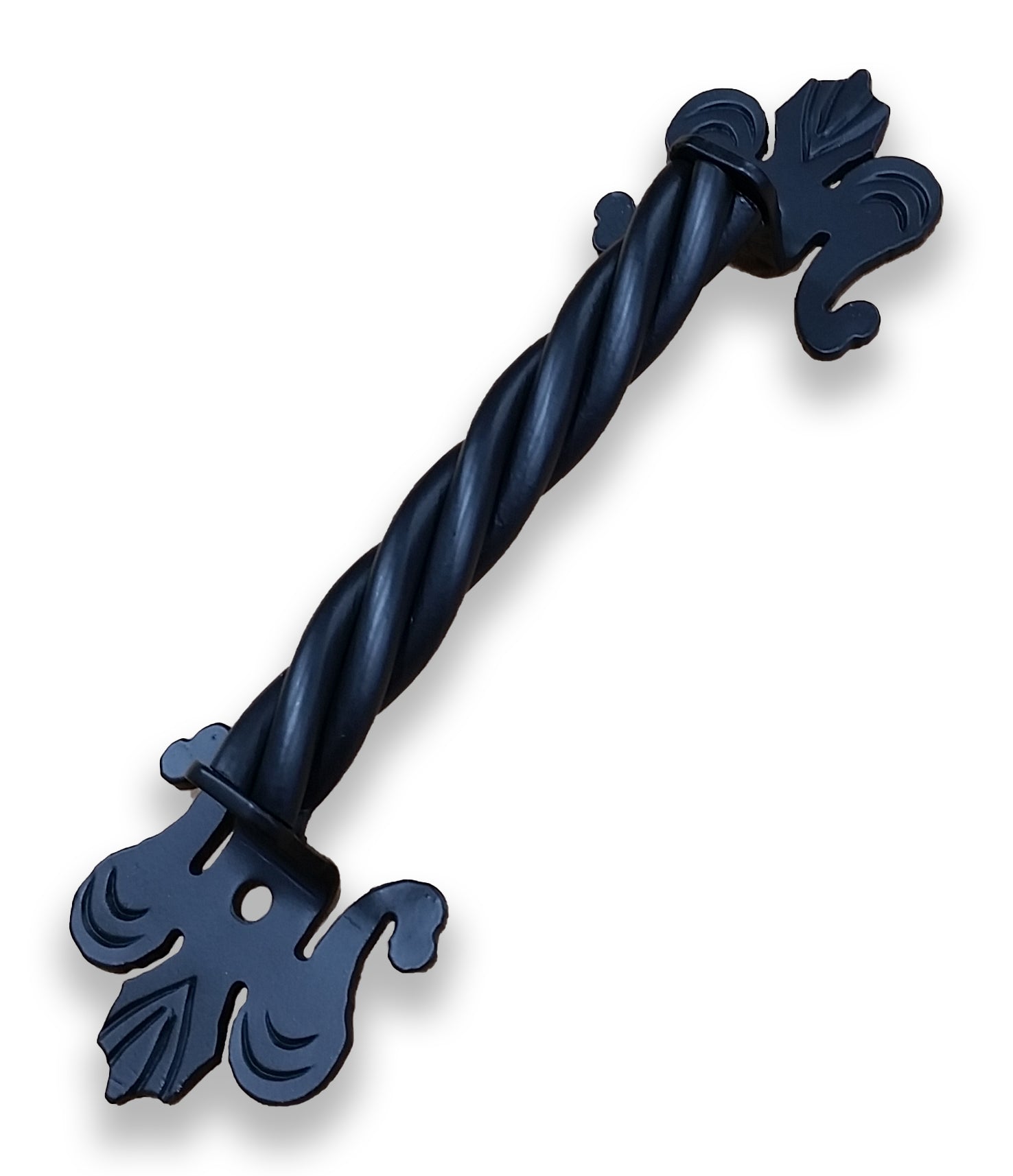 Iron Strand Barn Door Handle with Fleur De Lis Mounting Bases