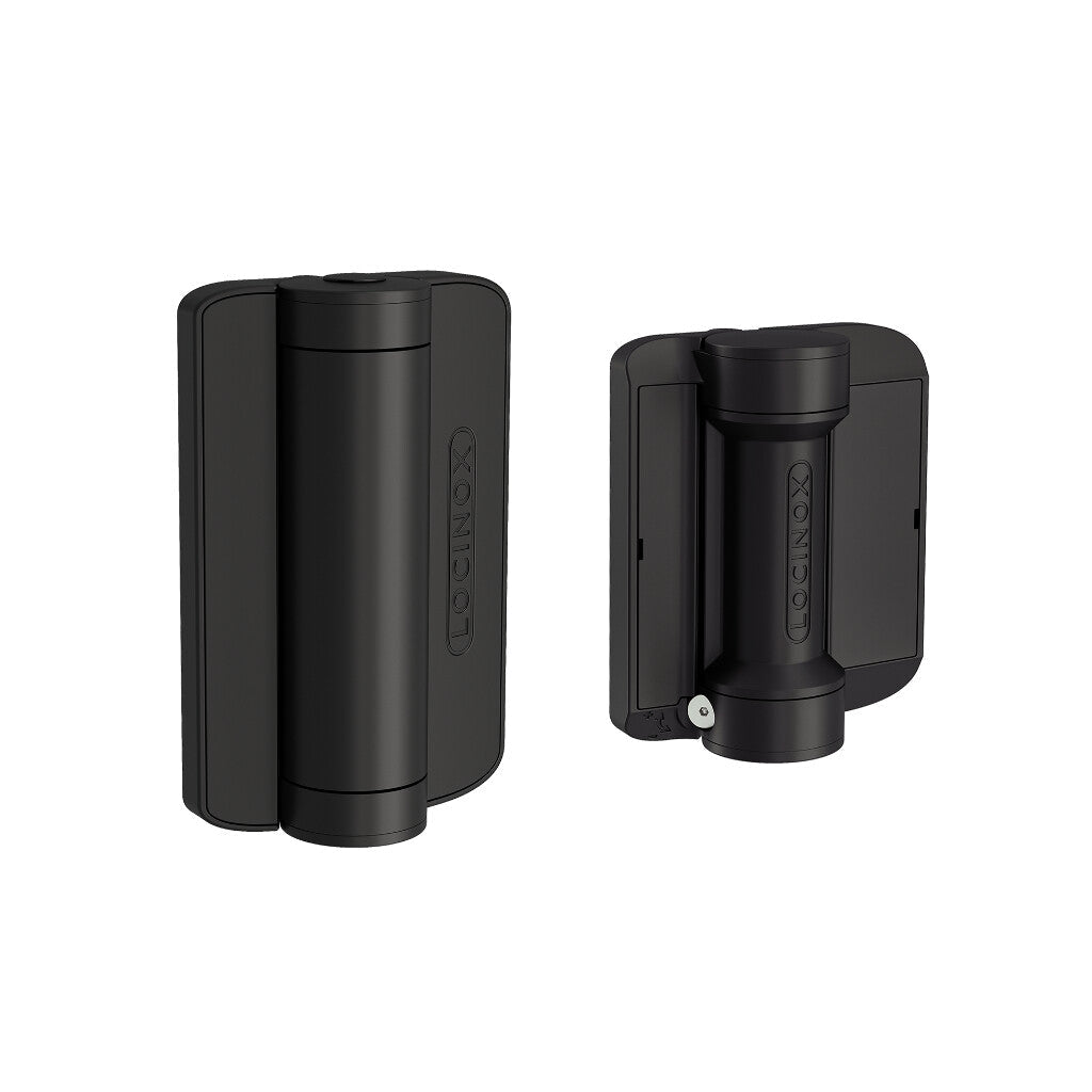 Locinox Caracal - 180° Gate Closer and Hinge - Includes Locinox Serval Self-Closing Spring Hinge - For Square or Round Frames - Black Finish - Sold as Set