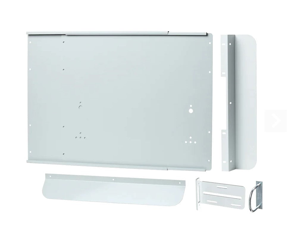 Heavy duty outdoor panic bar kit for gates, featuring a brushed finish and essential hardware components.