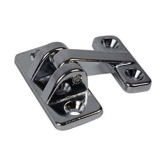 Economy zinc die-cast refrigeration hinge with a 5/16-inch offset and chrome finish, sold individually for durability.