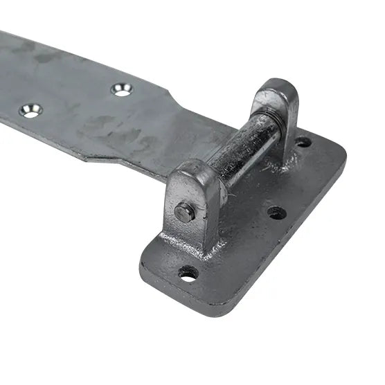 Heavy duty refrigeration hinge for cold storage, 14-1/2 inches, zinc plated, sold individually with multiple offsets.