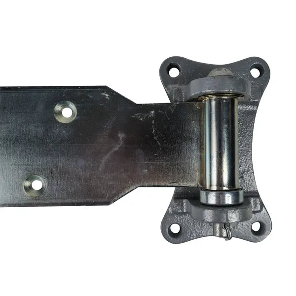 Heavy duty refrigeration hinge for cold storage, 28 inches, zinc plated, sold individually with multiple offsets available.