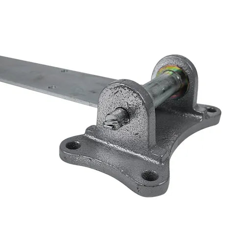 Heavy duty refrigeration hinge for cold storage, 17 inches, zinc plated, available in multiple offsets, sold individually.