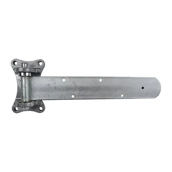 Heavy duty refrigeration hinge for cold storage, 17 inches long, zinc plated, available in multiple offsets, sold individually.