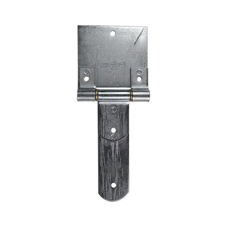 Layered laminated steel square corner truck trailer hinge, zinc plated, available in multiple sizes, sold individually.