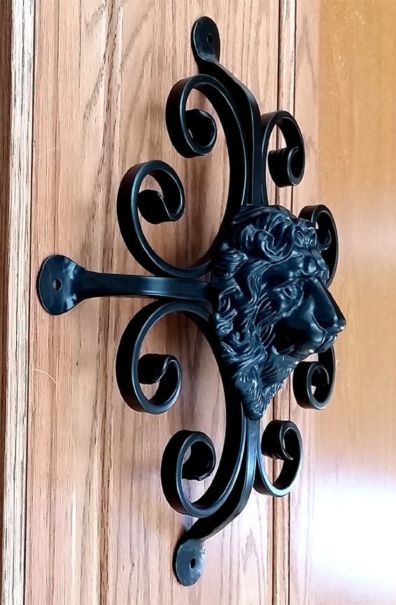 Premium fishtail scroll door and gate grille featuring a lion head design, measuring 12x14 inches, available in multiple finishes.
