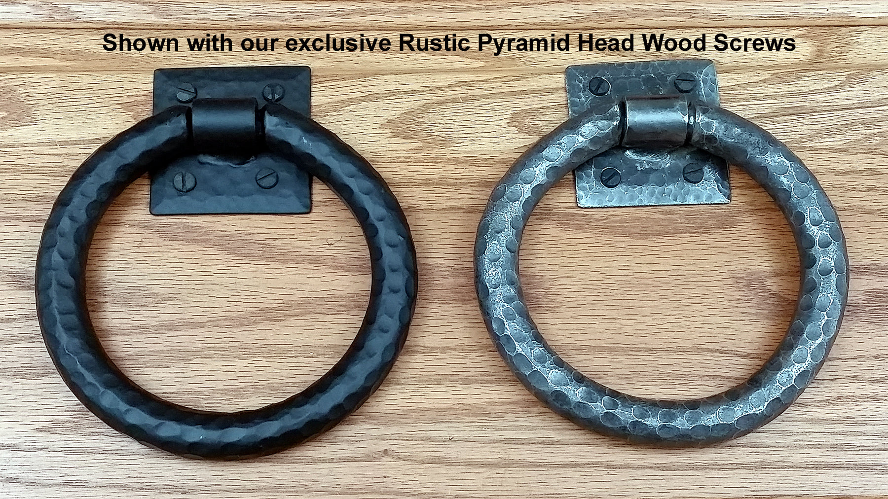 Distressed 6" ring pull with hammered back plate (our largest in this class)