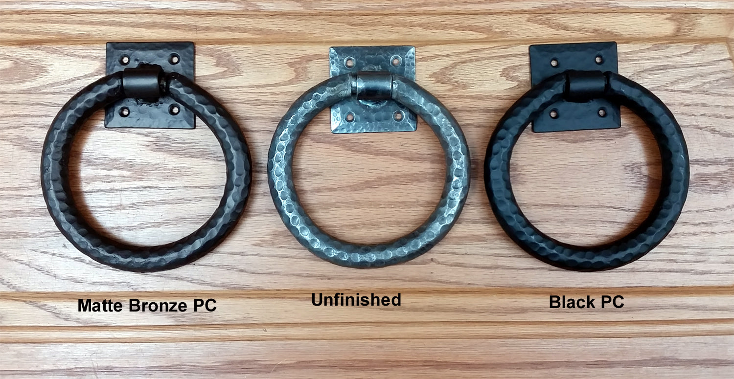 Distressed 6" ring pull with hammered back plate (our largest in this class)