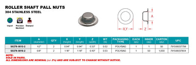 Boat Trailer Parts - Stainless Steel Roller Shaft Pall Nuts