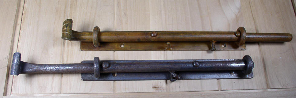 15" Heavy Duty Rustic Cane Bolt- for bottom of door or gate (incl flat strike plate)