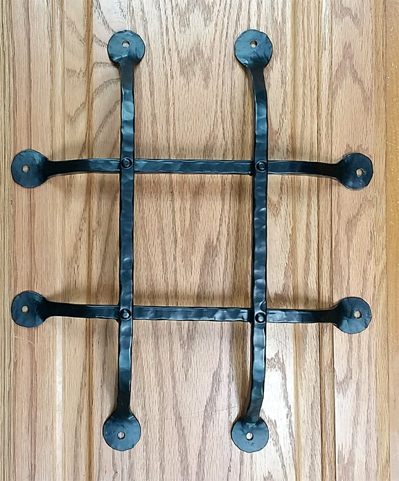 Premium flat tip door and gate grille in black powder coat finish, measuring 12x14 inches with four bars.