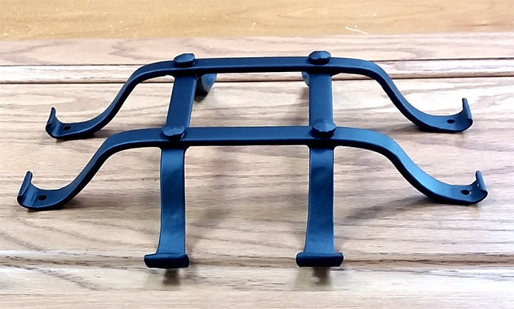 Standard curled tip door and gate grille in black powder coat finish, 8x10 inches, featuring flared mounting legs.