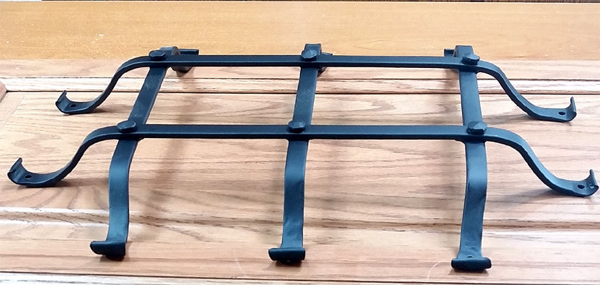 Standard curled tip door and gate grille in black powder coat finish, 12"x16", featuring five bars and flared mounting legs.
