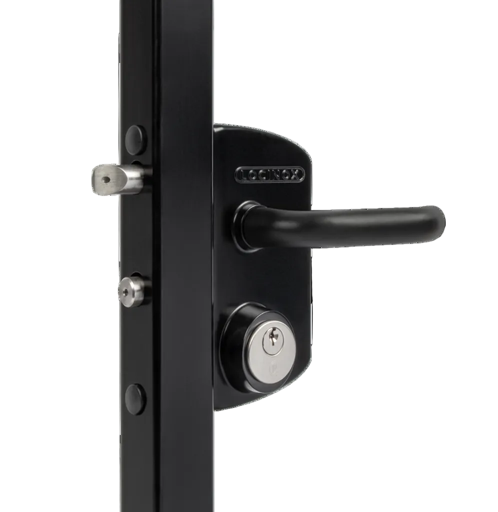 Locinox Tiger hydraulic self-closing gate closer and hinge kit for 2"-2-3/8" square frame gates, 165 lb capacity.
