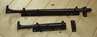 Heavy duty rustic surface slide bolts with eyelet for secure top or horizontal door use, sold individually.