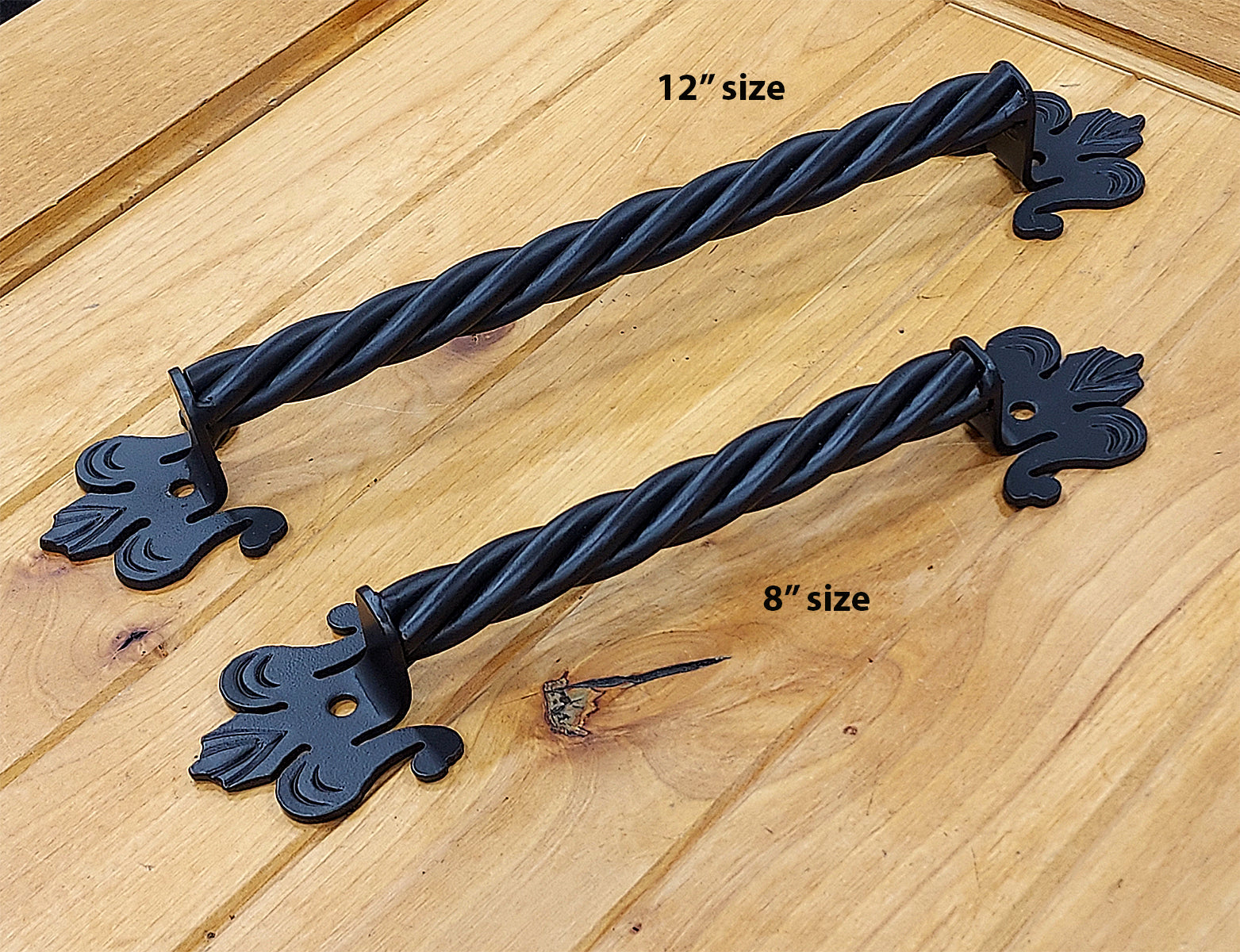 Iron Strand Barn Door Handle with Fleur De Lis Mounting Bases