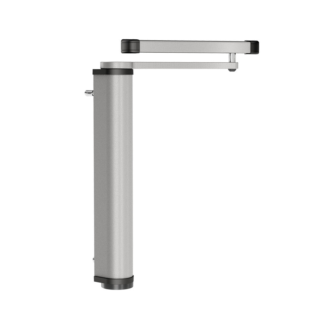 Motorized gate closer for pedestrian swing gates, supports gates up to 5 feet and 440 lbs, available in multiple arm types.