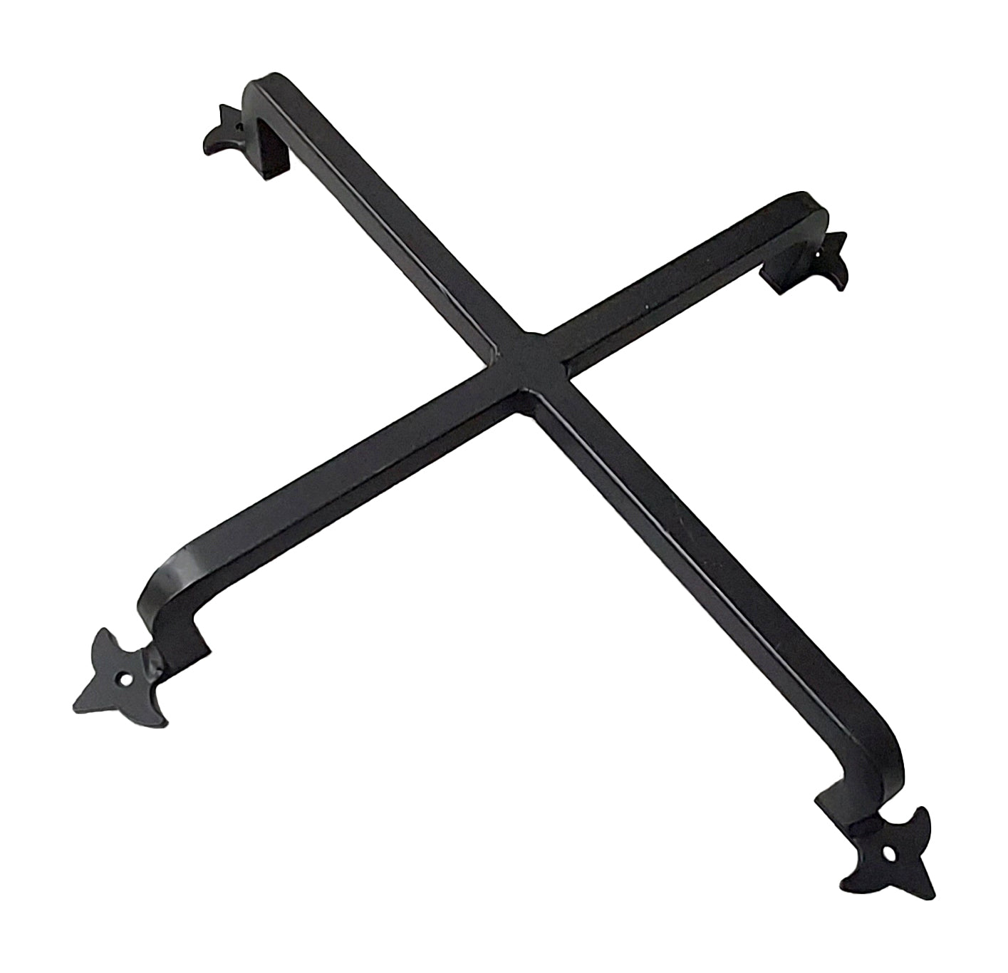 Wrought iron decorative grille in Fleur de Lis style, matte black finish, available in multiple sizes, sold individually.