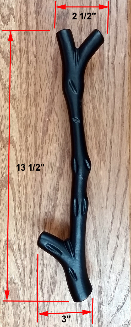 Large tree branch barn door handle with textured flush pull, available in multiple finishes, sold as a set.