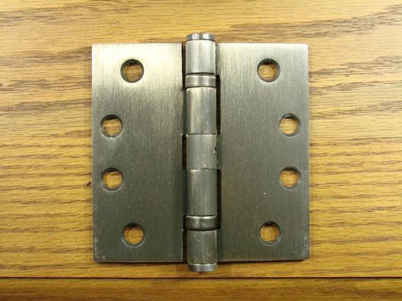 Clearance commercial ball bearing door hinges, 4 inches square, available in multiple finishes, sold in pairs.