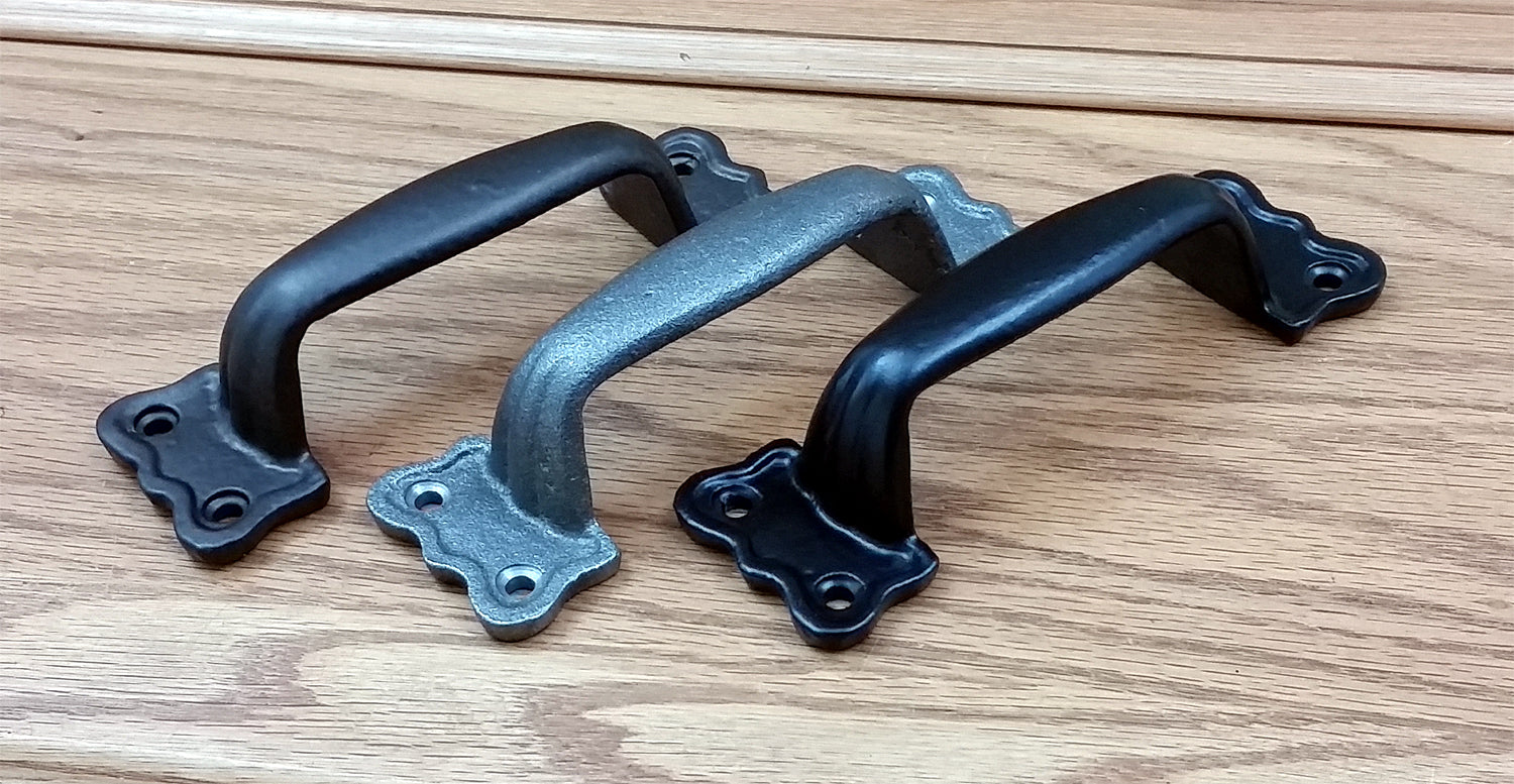 Yesteryear farmhouse style door handle pull in multiple finishes, measuring 5-3/4 inches, sold individually.