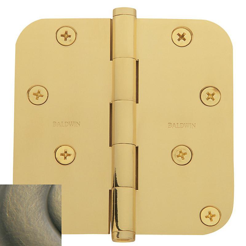 Baldwin Residential Hinges, 4" x 4" with 5/8" Radius Corners - Door Hinges Satin Brass & Black - 1