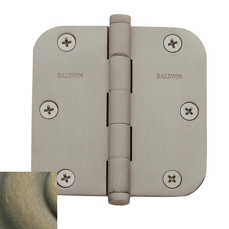 Baldwin Residential Hinges, 3-1/2" x 3-1/2" with 5/8" Radius Corners - Door Hinges Satin Brass & Black - 5